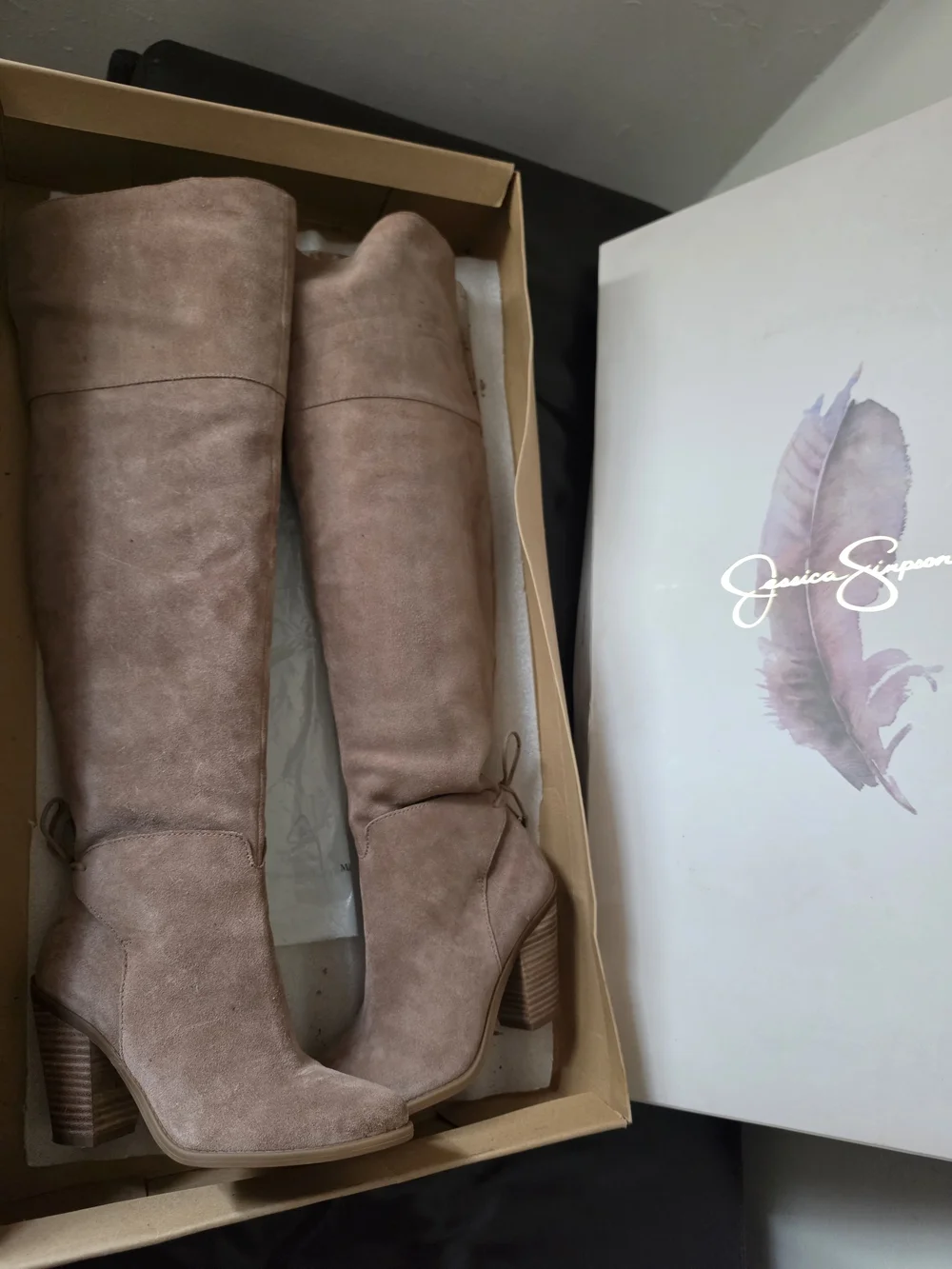 Jessica Simpson Taupe Suede Knee-High Block Heel Boots